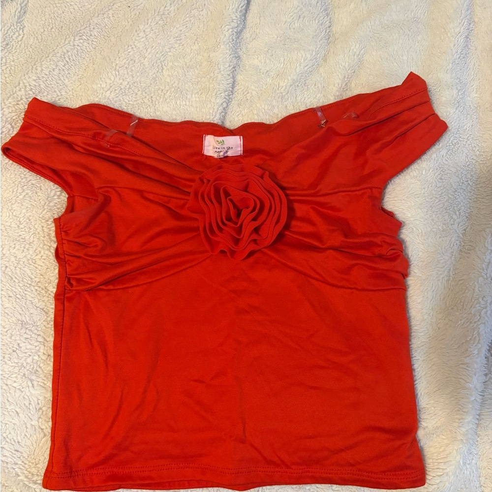 Daisy Fuentes Red Off-Shoulder Blouse with Floral Detail
